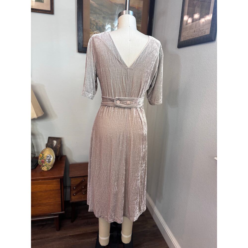Zambesi designer dress Odeon in gray pink Rayon Silk Velvet fabric 40s style - Picture 4 of 9